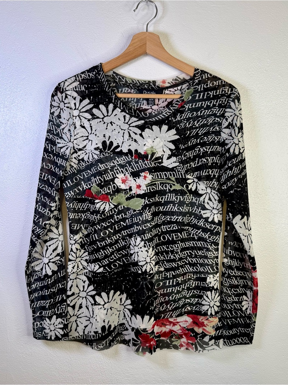 Dusak Designs Vintage 90s Y2K Layered Mesh Top Floral Graphic Print Size Medium